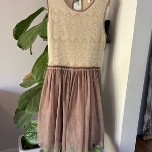 Anthropologie Elegant Cream and Brown Dress